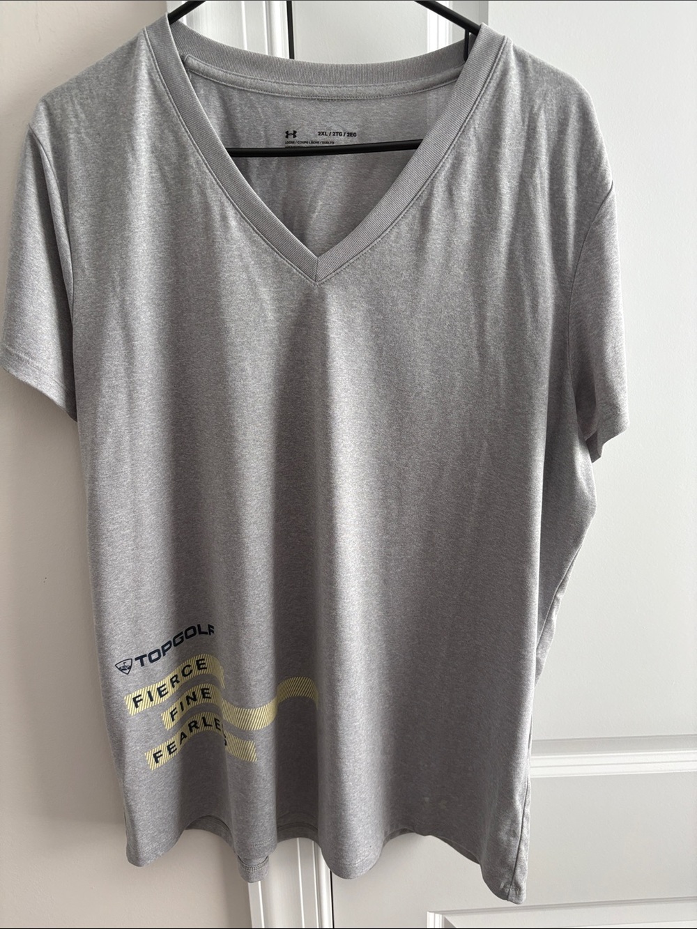 Under Armour TopGolf Women's Gray V-Neck Short Sleeve Top with Yellow Accent